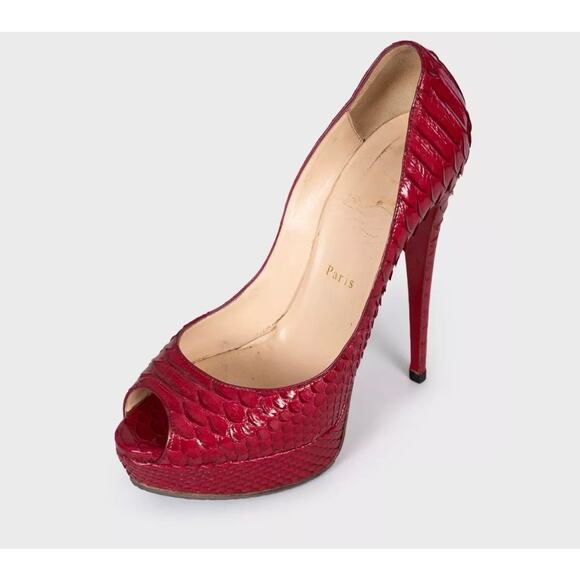 Christian Louboutin Red Python Peep-Toe Heels - Size 40 - Picture 3 of 5